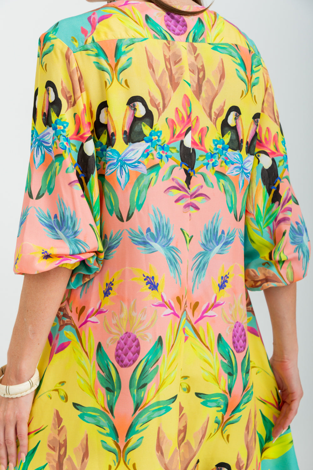 Arniston Short Dress Blue Toucan Print-DRESSES-Kinda-Kinda