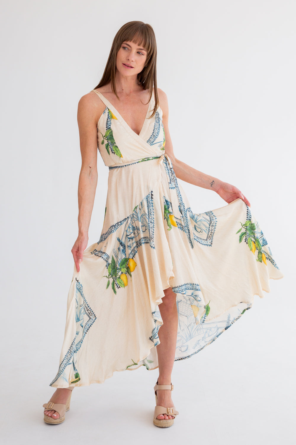 Kea Wrap Dress Lemons Print-DRESSES-kindacollection-Kinda