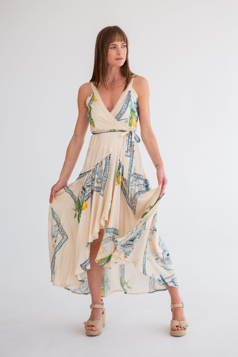 Kea Wrap Dress Lemons Print-DRESSES-kindacollection-Kinda