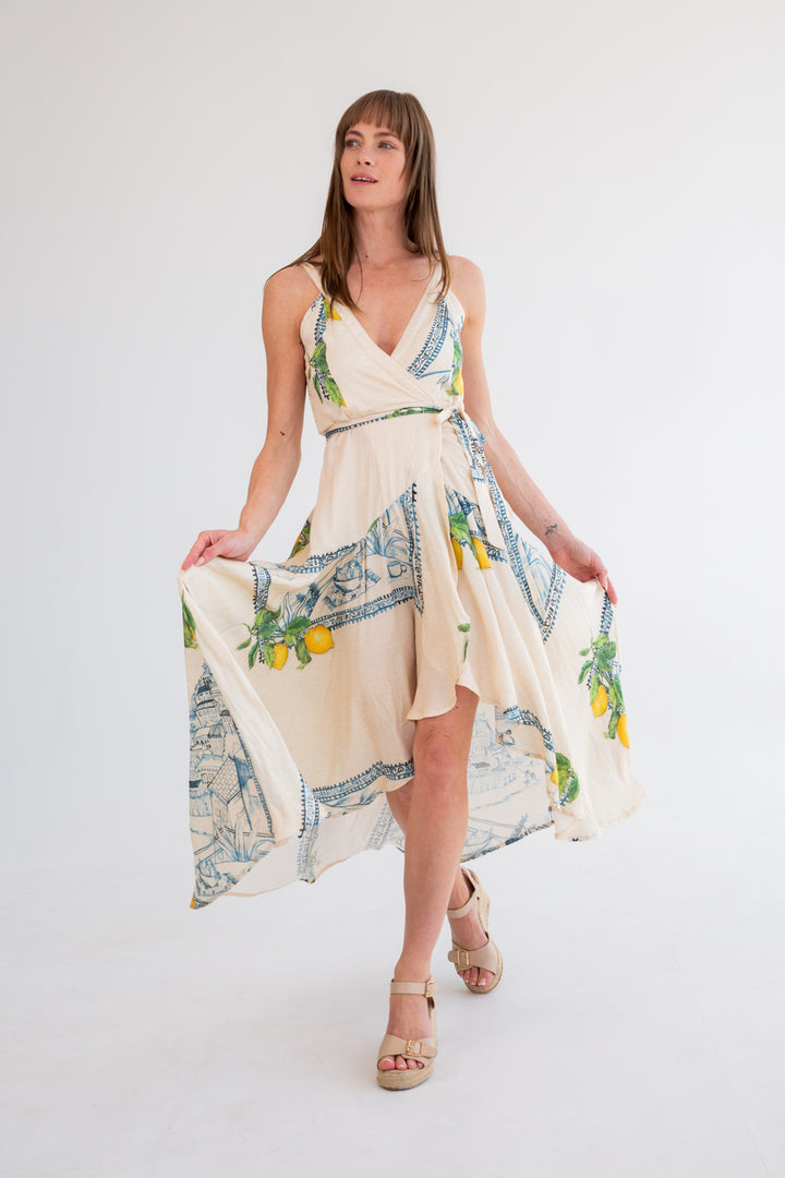 Kea Wrap Dress Lemons Print-DRESSES-kindacollection-Kinda