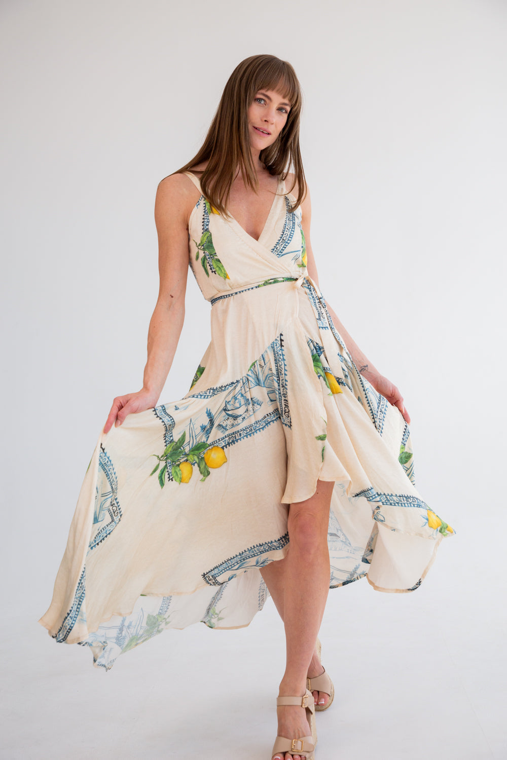 Kea Wrap Dress Lemons Print-DRESSES-kindacollection-Kinda