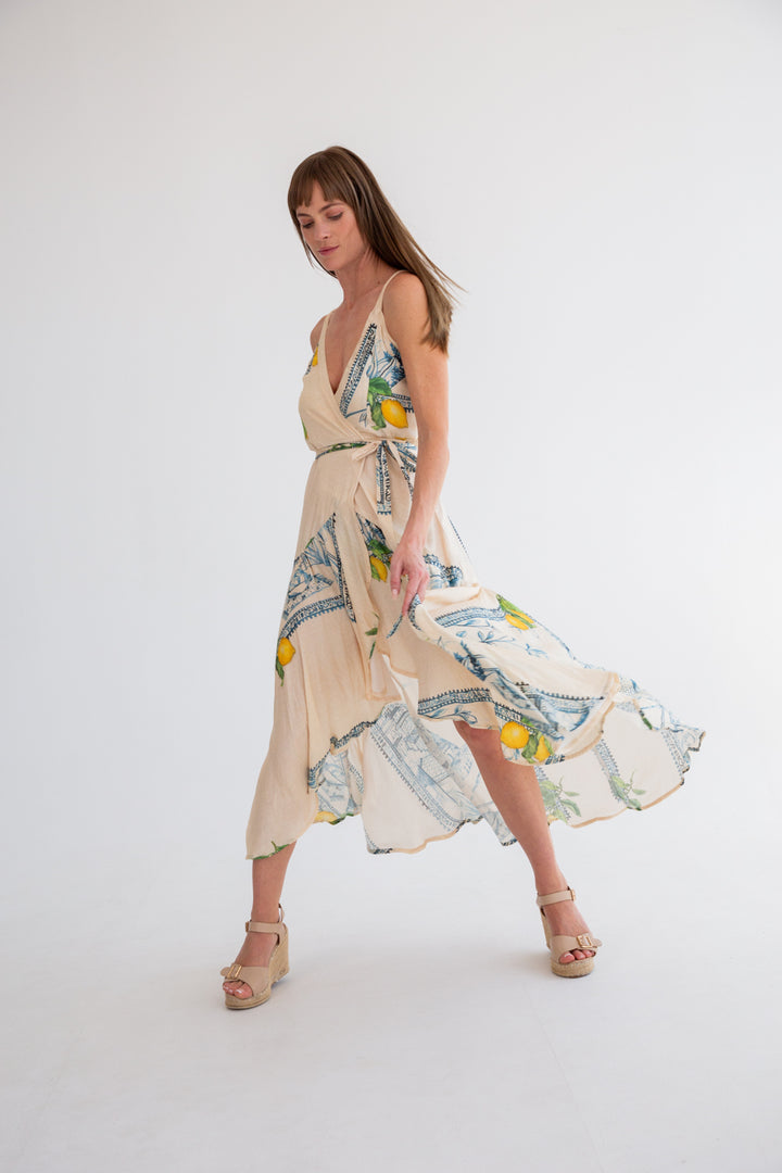 Kea Wrap Dress Lemons Print-DRESSES-kindacollection-Kinda