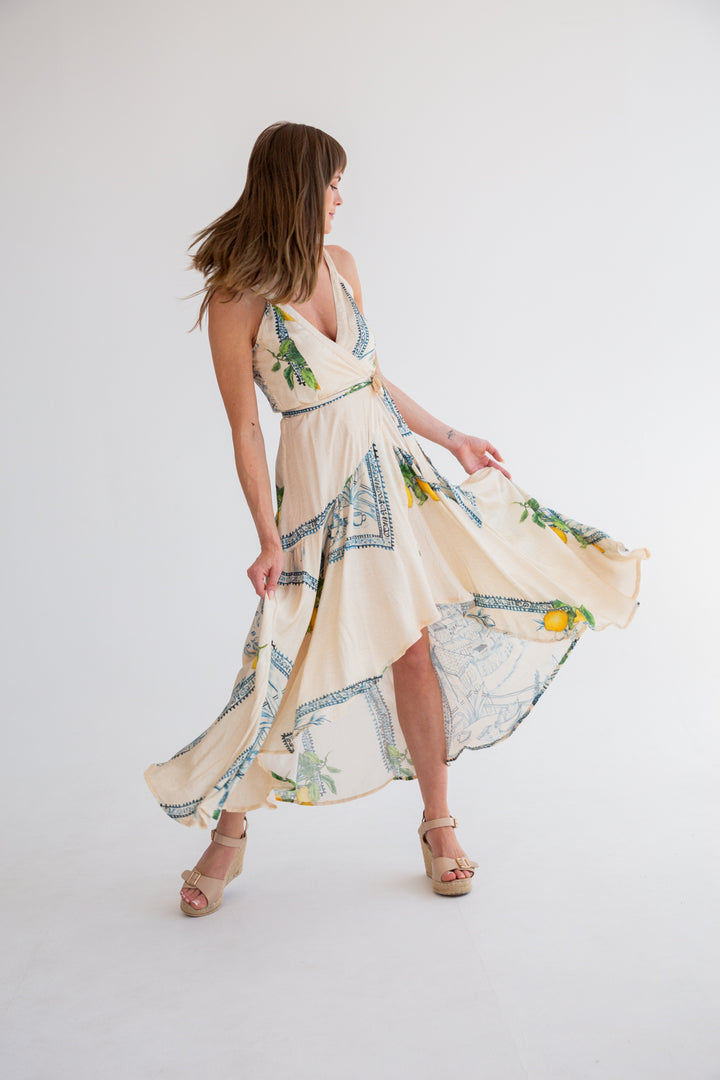 Kea Wrap Dress Lemons Print-DRESSES-kindacollection-Kinda