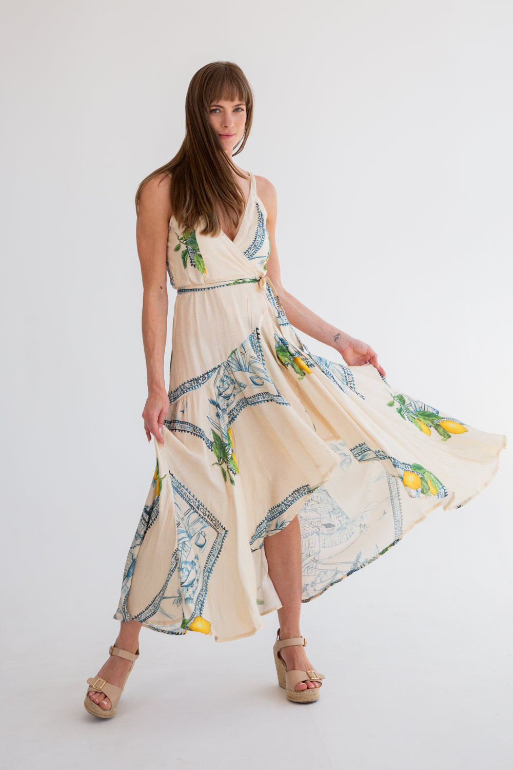 Kea Wrap Dress Lemons Print-DRESSES-kindacollection-Kinda