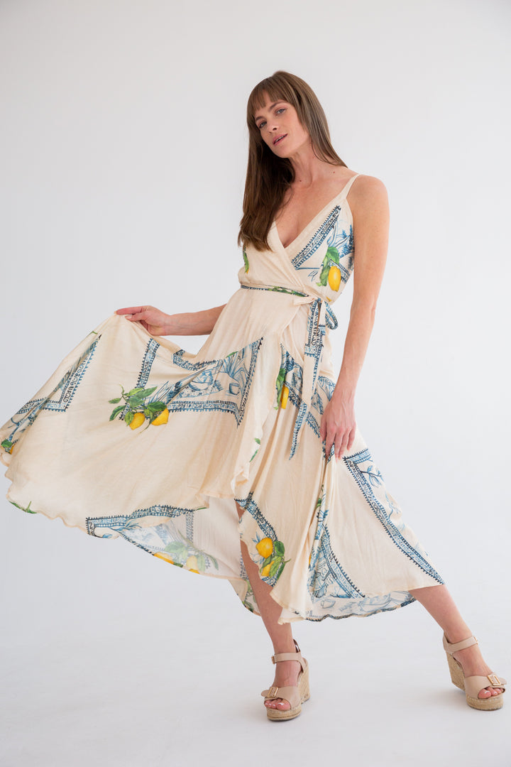 Kea Wrap Dress Lemons Print-DRESSES-kindacollection-Kinda