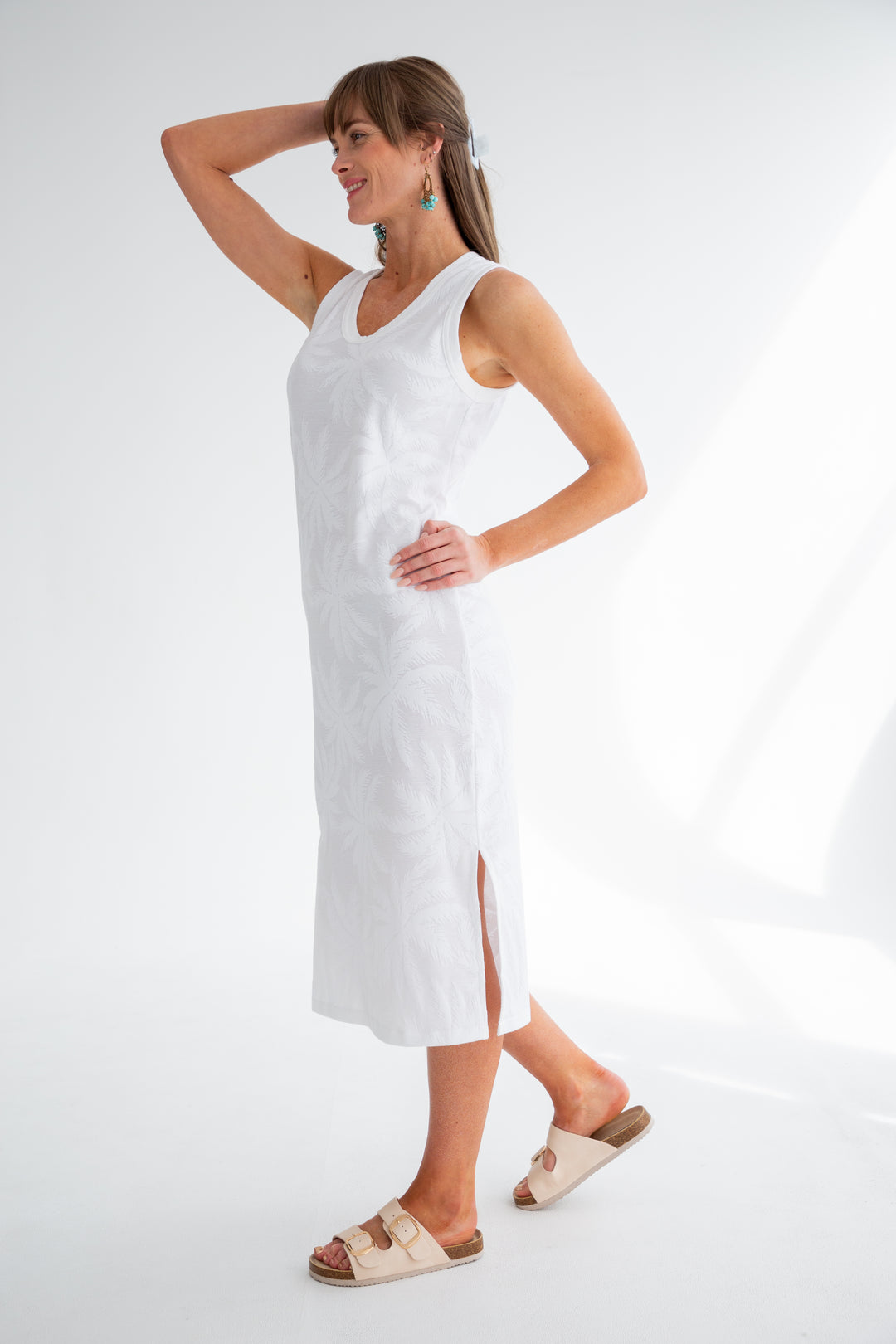 Nina Knit Dress White Palm-DRESSES-kindacollection-Kinda