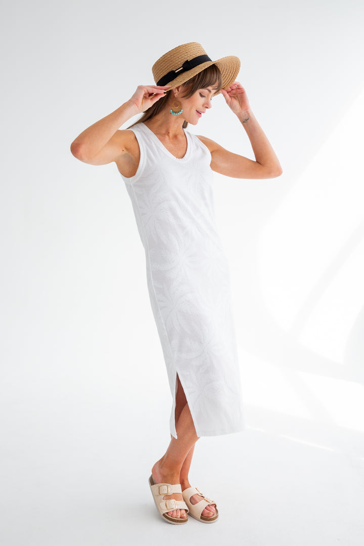 Nina Knit Dress White Palm-DRESSES-kindacollection-Kinda