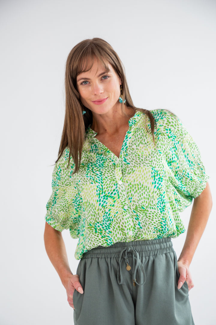 Gabi Blouse Green Rain-TOPS-kindacollection-Kinda