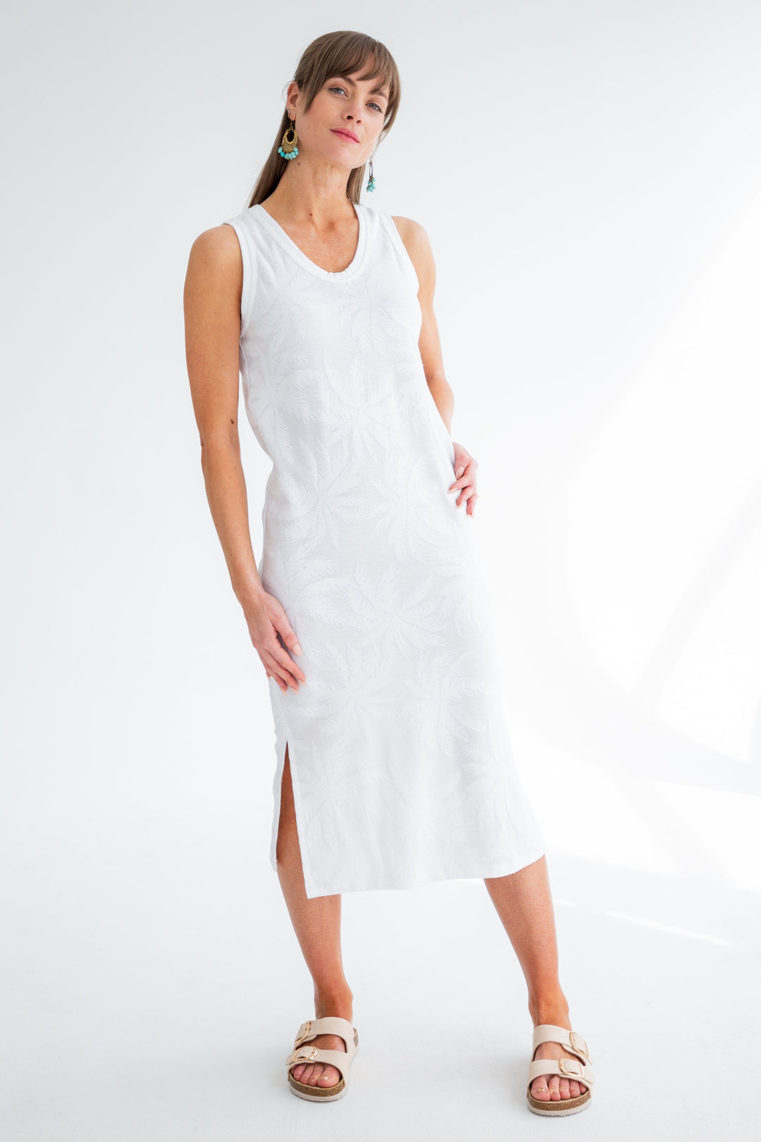 Nina Knit Dress White Palm-DRESSES-kindacollection-Kinda