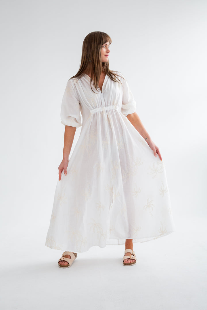 Arniston Dress White Palm - Beach Version-DRESSES-Kinda-Kinda