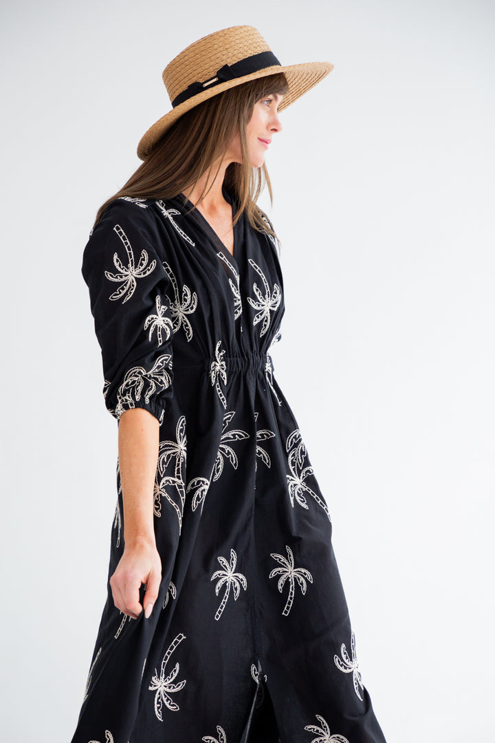 Arniston Dress Black Palm-DRESSES-Kinda-Kinda