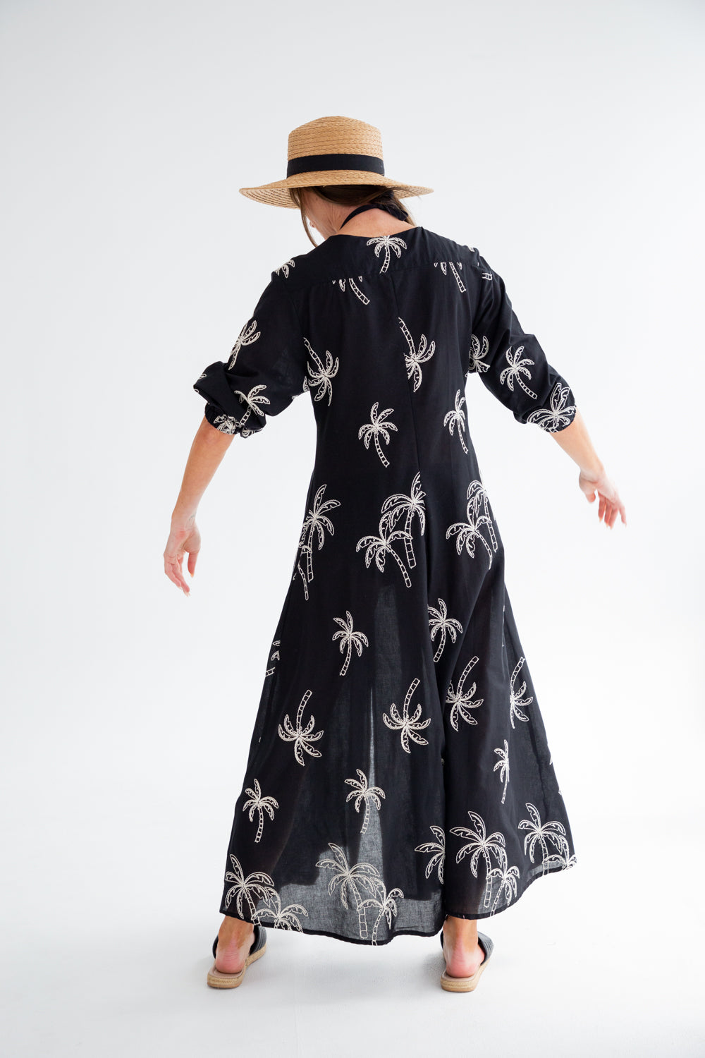 Arniston Dress Black Palm-DRESSES-Kinda-Kinda