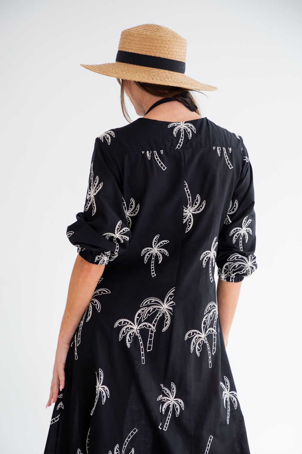 Arniston Dress Black Palm-DRESSES-Kinda-Kinda