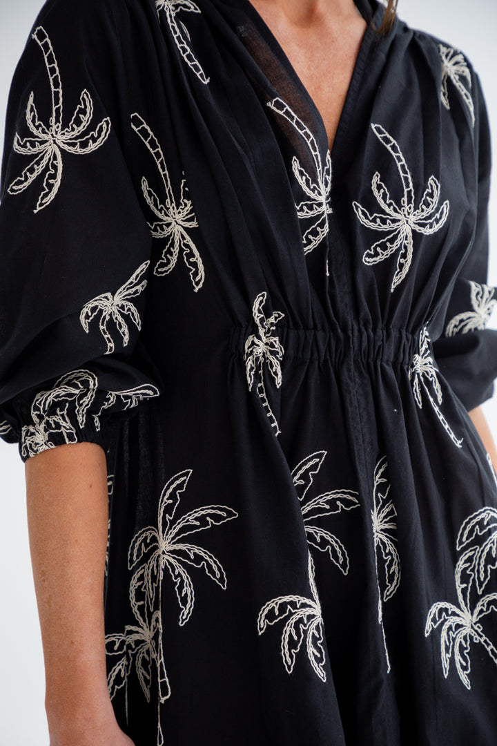 Arniston Dress Black Palm-DRESSES-Kinda-Kinda