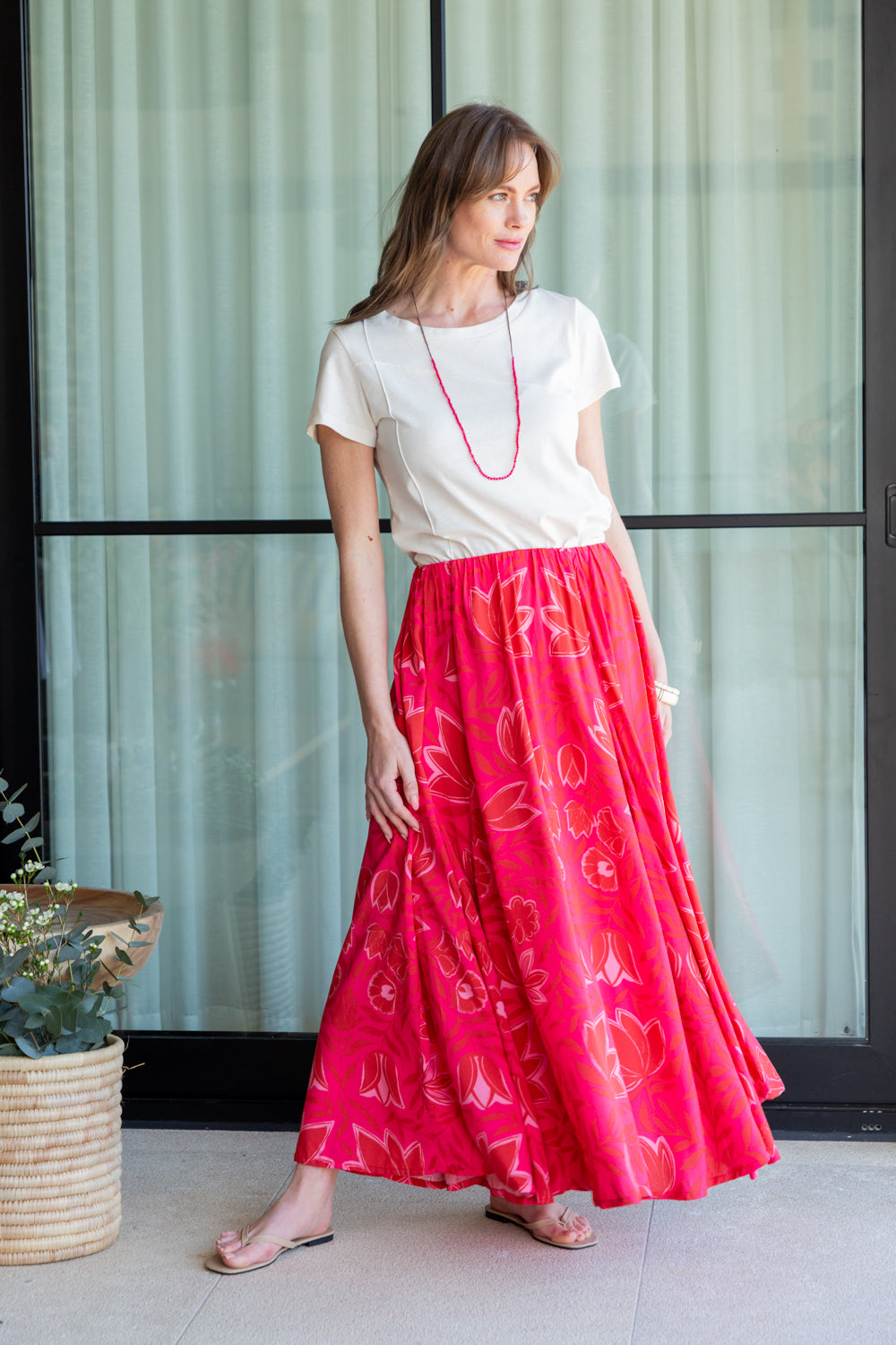 Belinda Skirt Pink Flower Print-SKIRTS-Kindacollection-Kinda