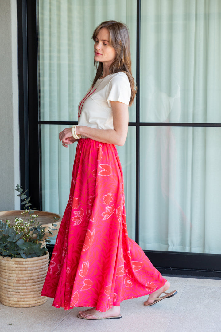 Belinda Skirt Pink Flower Print-SKIRTS-Kindacollection-Kinda