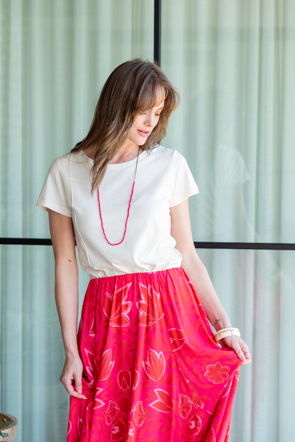Belinda Skirt Pink Flower Print-SKIRTS-Kindacollection-Kinda