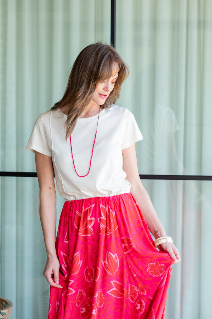 Belinda Skirt Pink Flower Print-SKIRTS-Kindacollection-Kinda