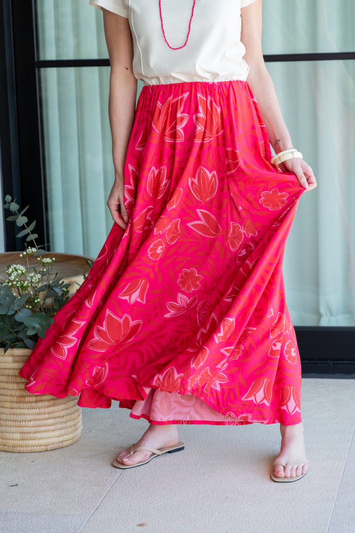 Belinda Skirt Pink Flower Print-SKIRTS-Kindacollection-Kinda
