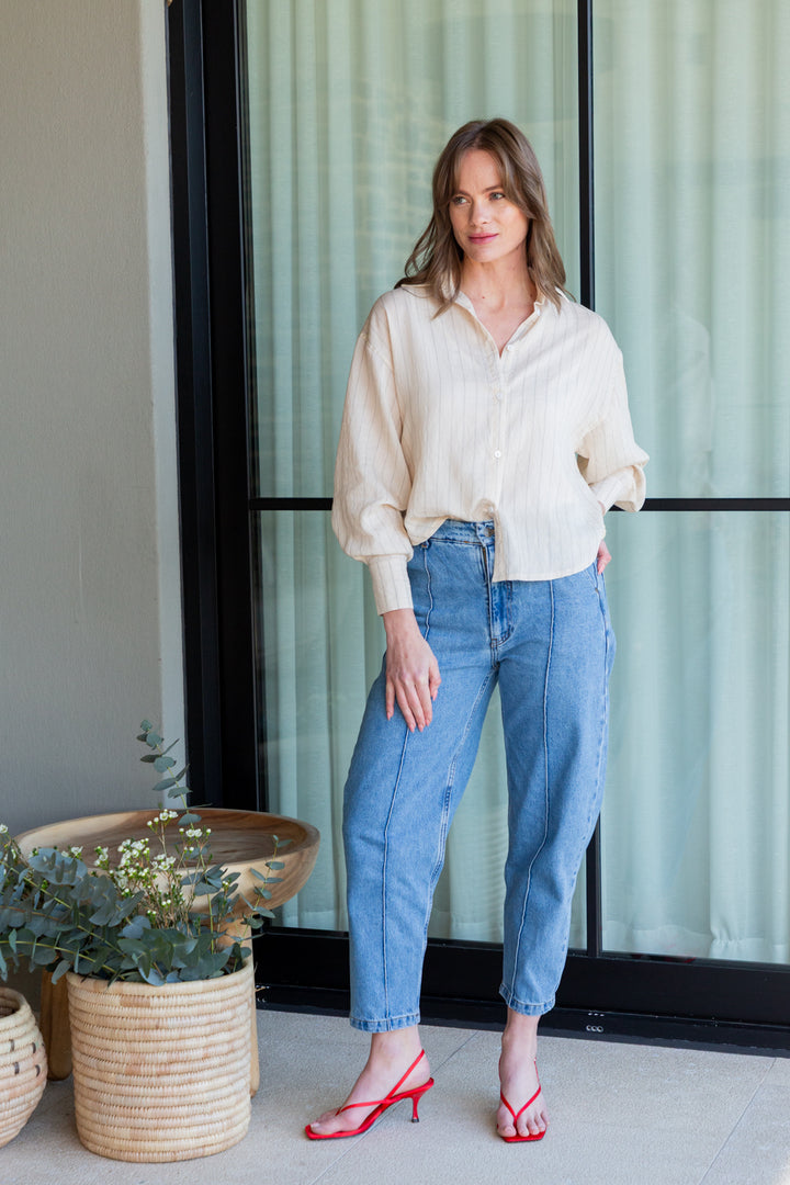 Charlie Shirt Stone Stripe-TOPS-kindacollection-Kinda