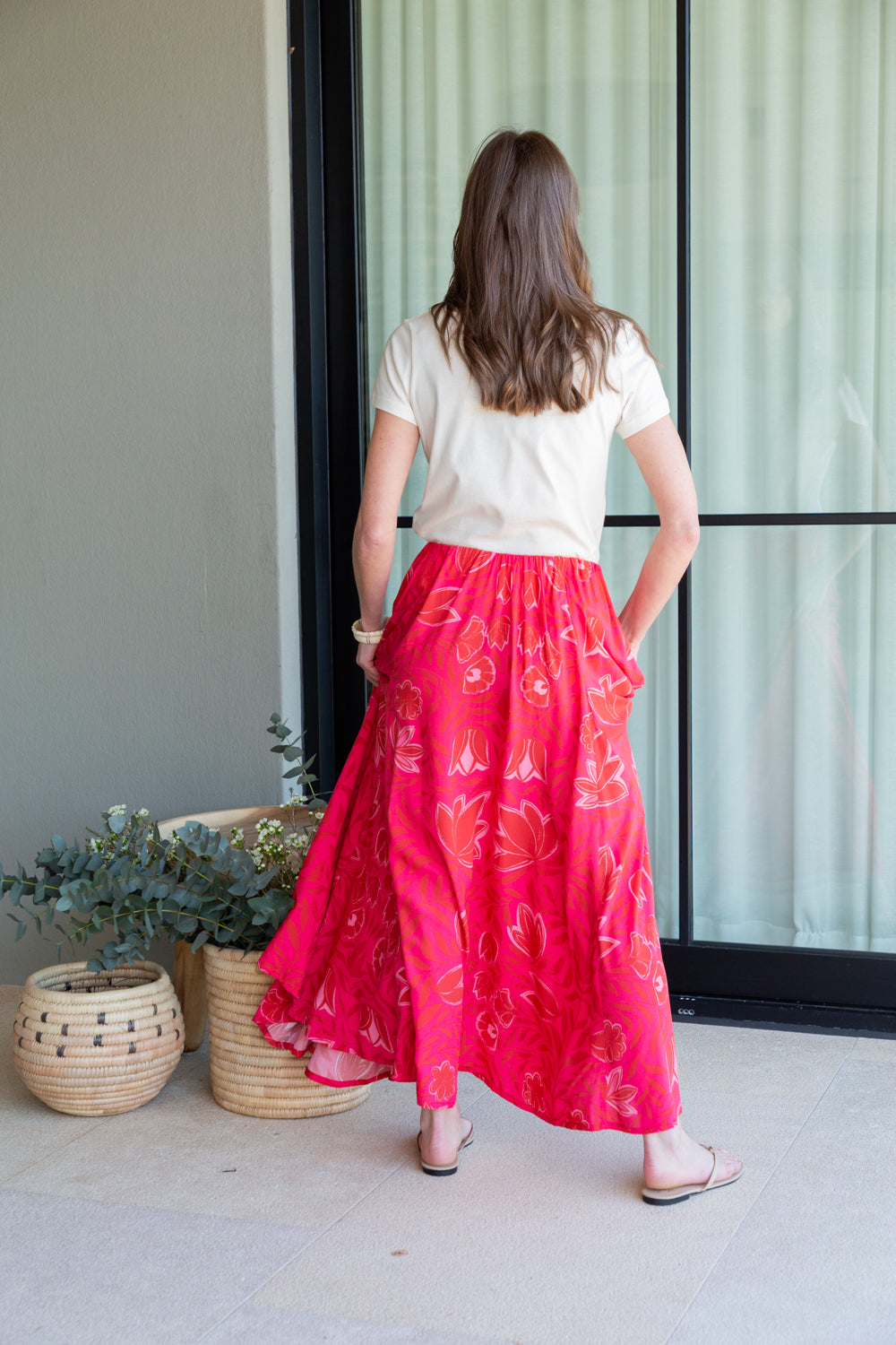 Belinda Skirt Pink Flower Print-SKIRTS-Kindacollection-Kinda