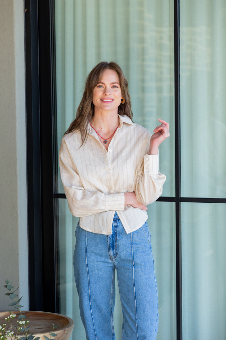 Charlie Shirt Stone Stripe-TOPS-kindacollection-Kinda