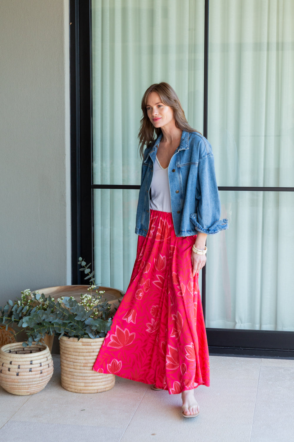 Belinda Skirt Pink Flower Print-SKIRTS-Kindacollection-Kinda