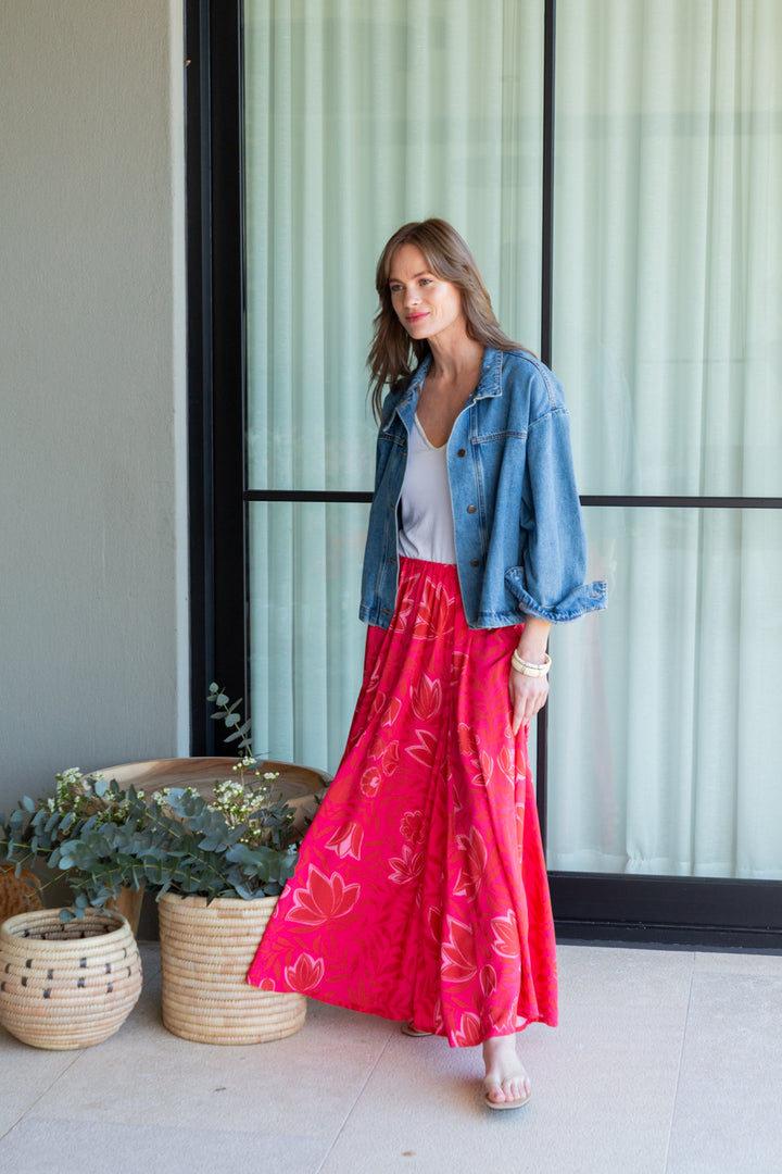 Belinda Skirt Pink Flower Print-SKIRTS-Kindacollection-Kinda