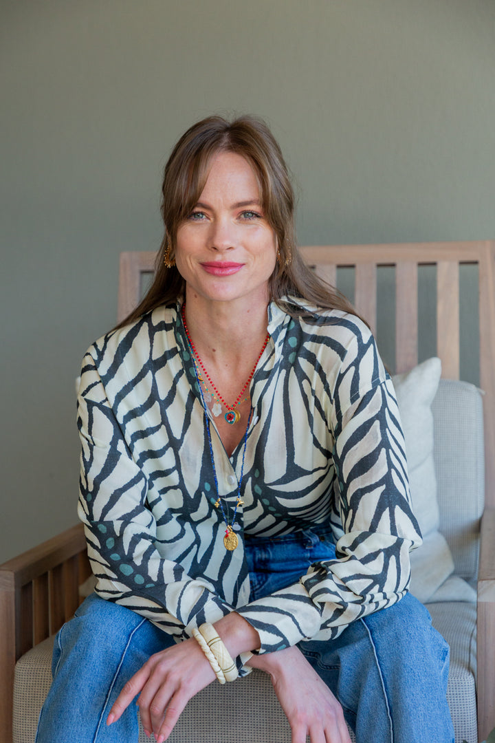 Charlie Shirt Blue Zebra Print-TOPS-kindacollection-Kinda