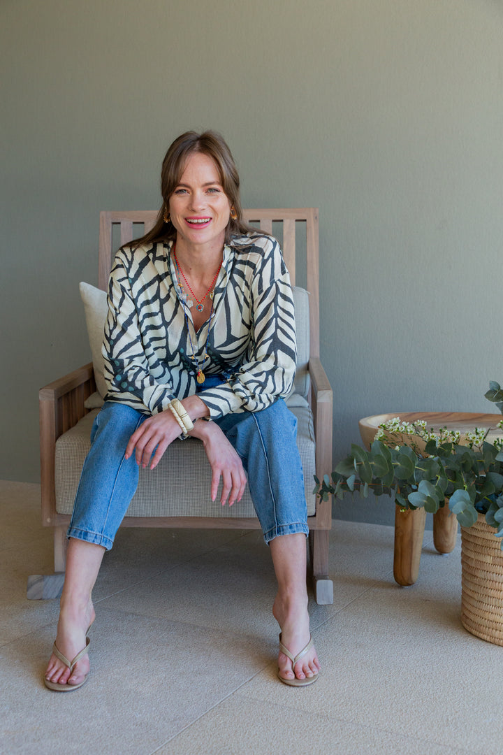 Charlie Shirt Blue Zebra Print-TOPS-kindacollection-Kinda