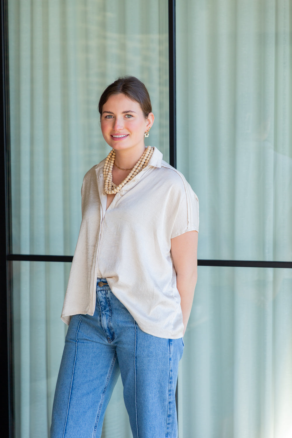 Mariam Shirt Ivory Shimmer-TOPS-kindacollection-Kinda