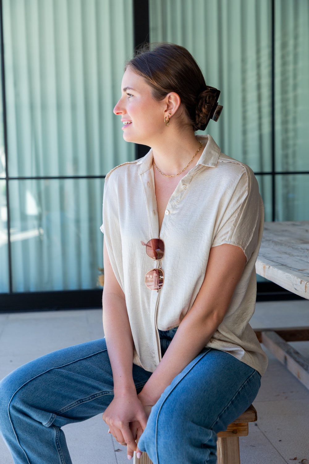 Mariam Shirt Ivory Shimmer-TOPS-kindacollection-Kinda