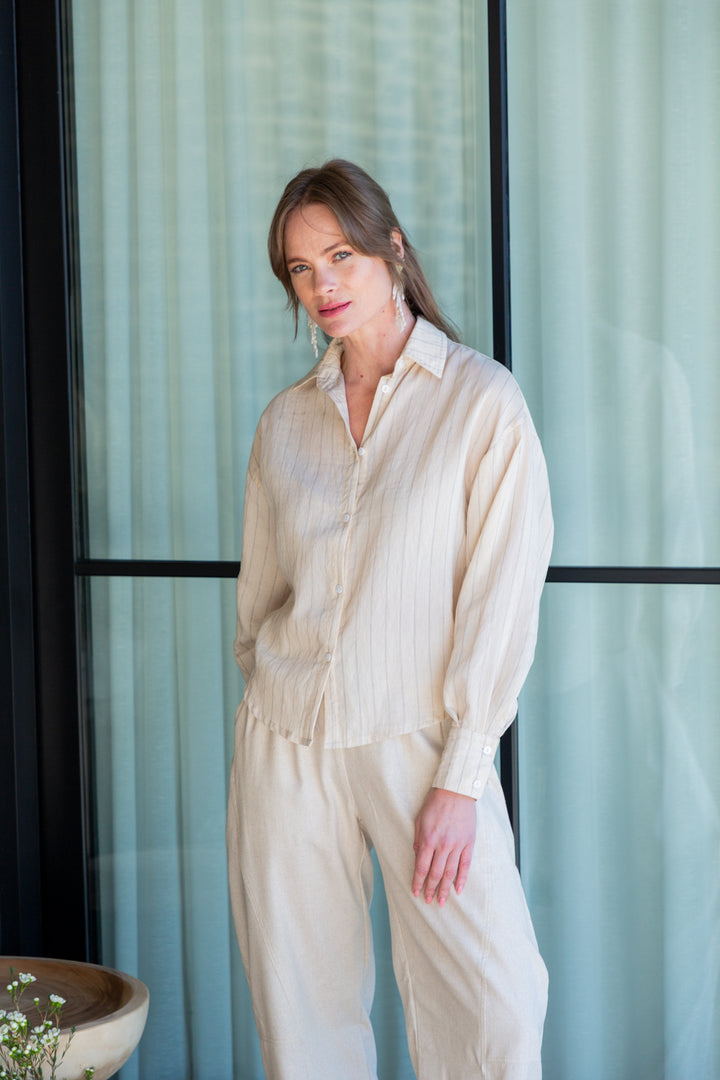 Charlie Shirt Stone Stripe-TOPS-kindacollection-Kinda
