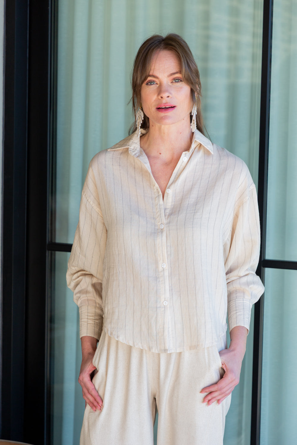 Charlie Shirt Stone Stripe-TOPS-kindacollection-Kinda