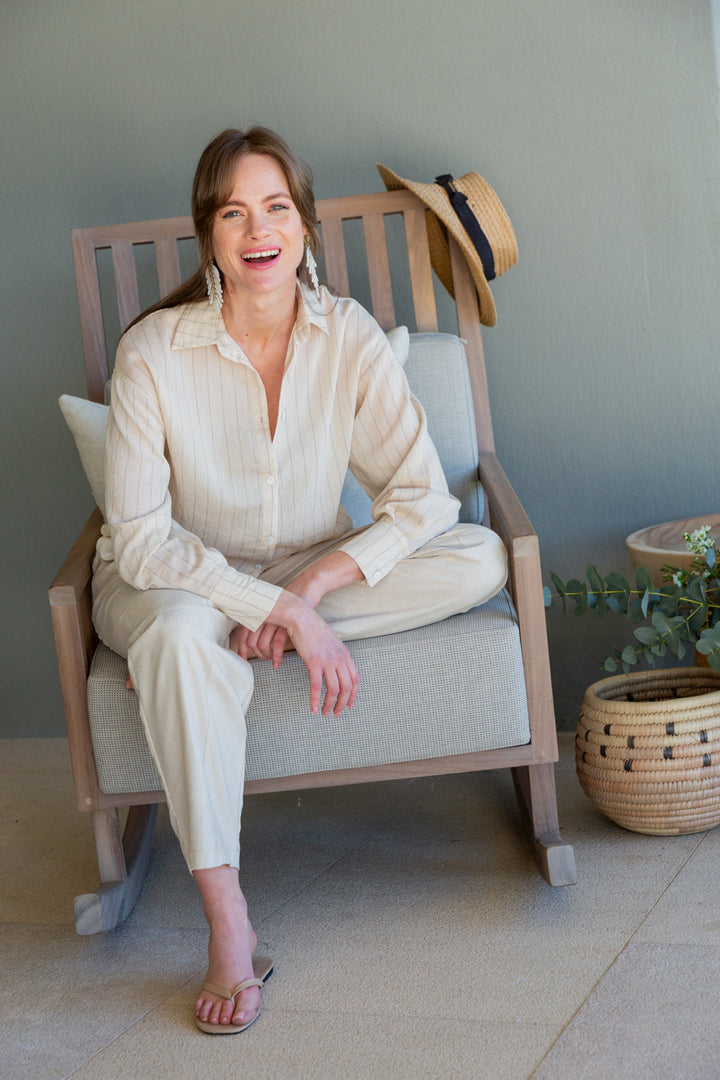 Charlie Shirt Stone Stripe-TOPS-kindacollection-Kinda