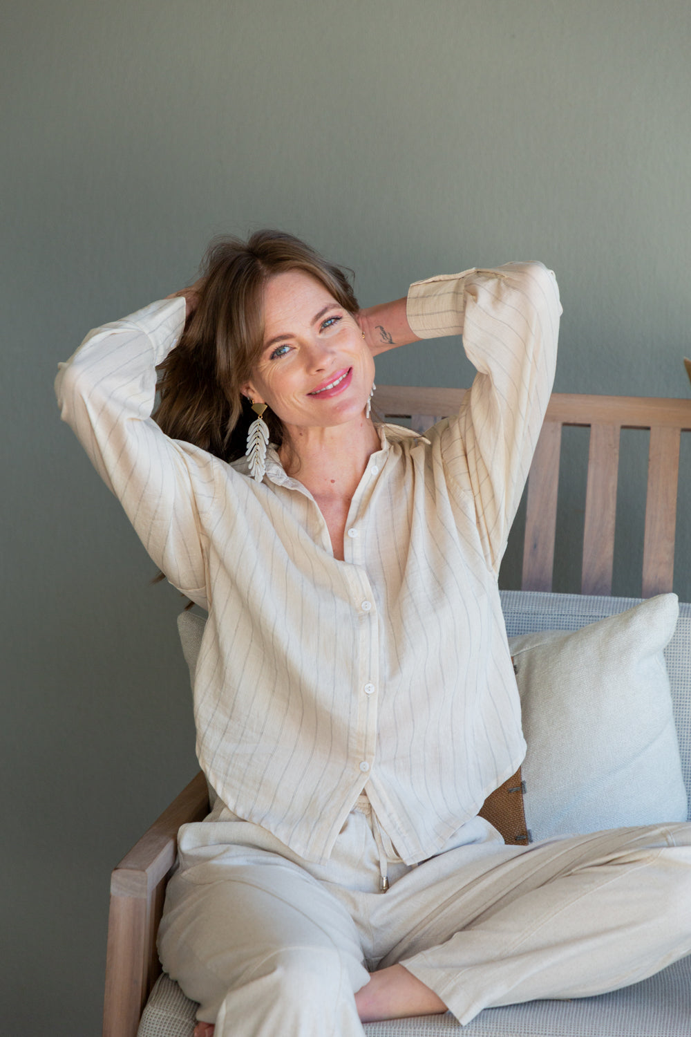 Charlie Shirt Stone Stripe-TOPS-kindacollection-Kinda