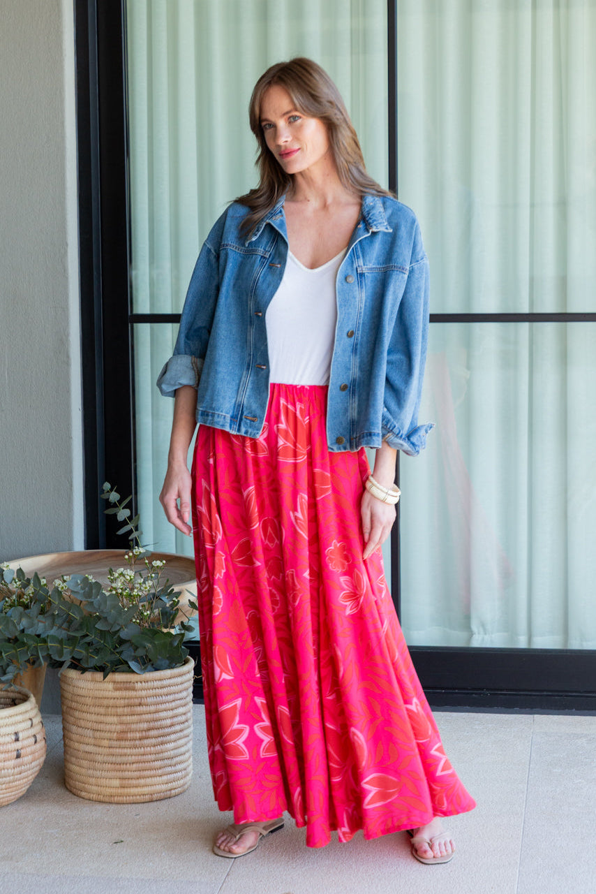 Belinda Skirt Pink Flower Print-SKIRTS-Kindacollection-Kinda