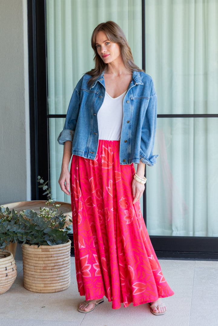 Belinda Skirt Pink Flower Print-SKIRTS-Kindacollection-Kinda