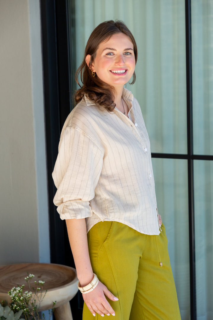 Charlie Shirt Stone Stripe-TOPS-kindacollection-Kinda