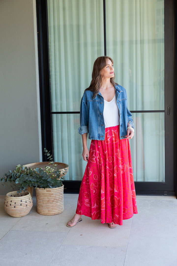 Belinda Skirt Pink Flower Print-SKIRTS-Kindacollection-Kinda