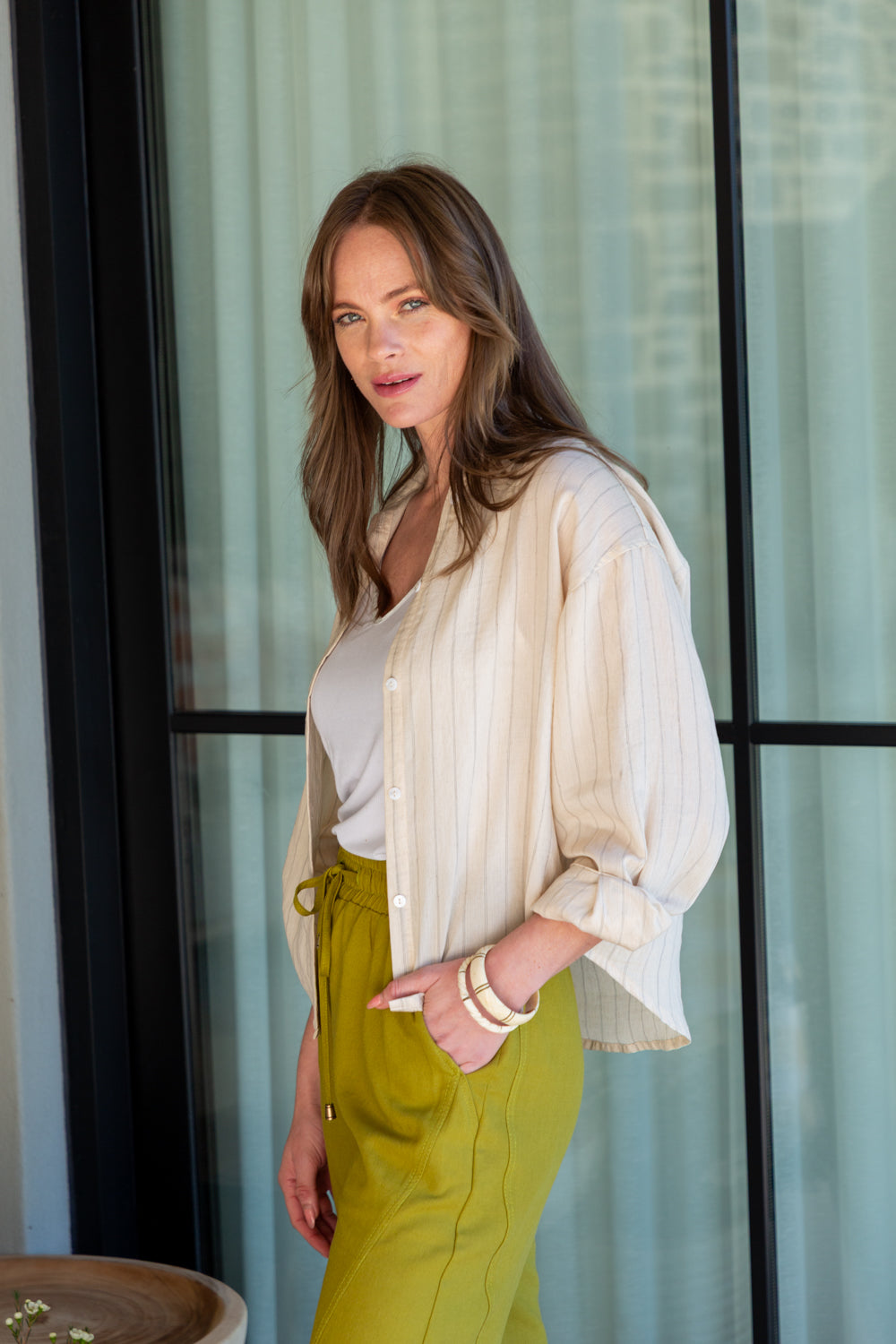 Charlie Shirt Stone Stripe-TOPS-kindacollection-Kinda