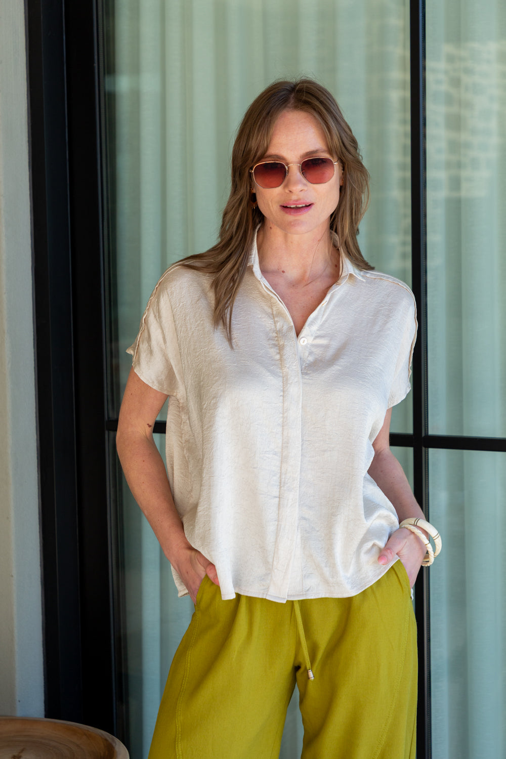 Mariam Shirt Ivory Shimmer-TOPS-kindacollection-Kinda