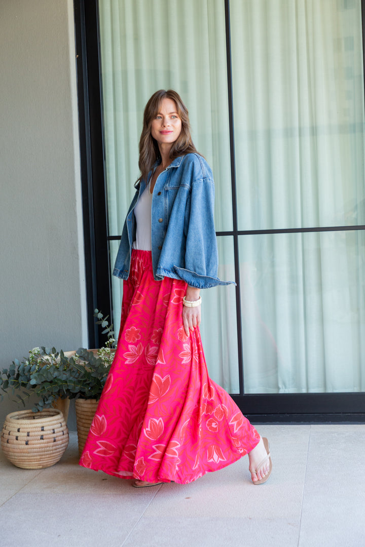 Belinda Skirt Pink Flower Print-SKIRTS-Kindacollection-Kinda