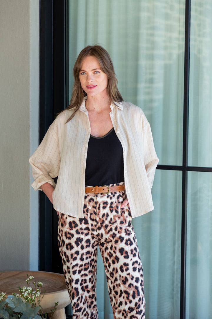 Charlie Shirt Stone Stripe-TOPS-kindacollection-Kinda