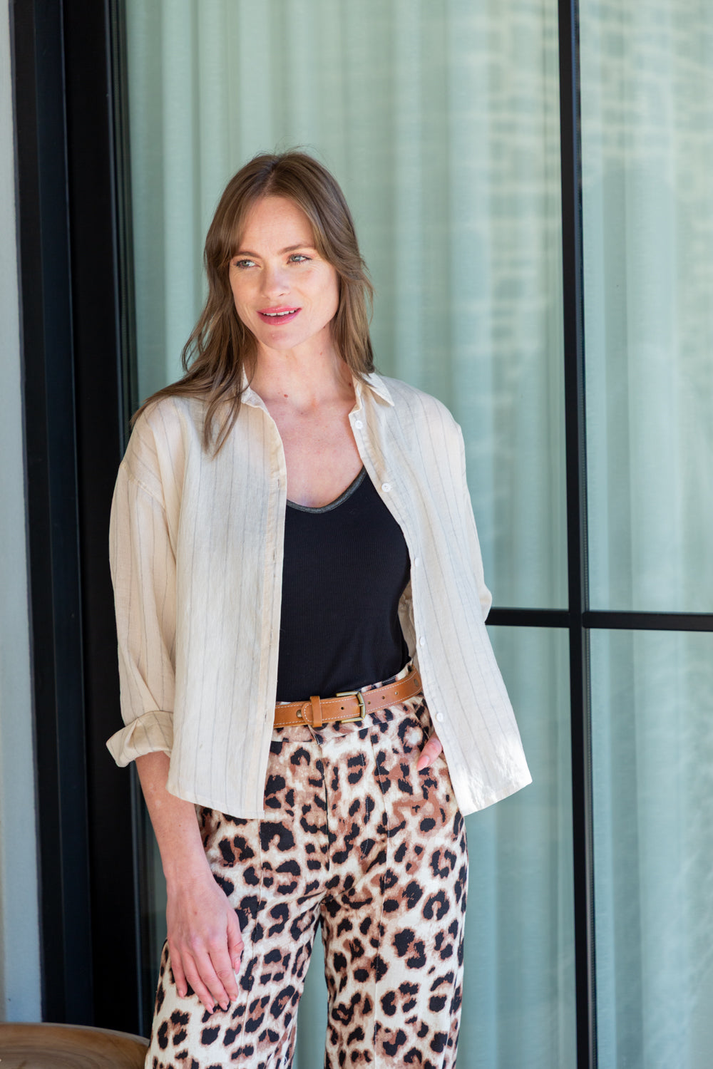 Charlie Shirt Stone Stripe-TOPS-kindacollection-Kinda
