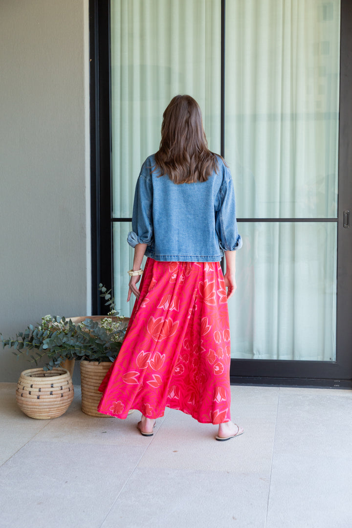 Belinda Skirt Pink Flower Print-SKIRTS-Kindacollection-Kinda