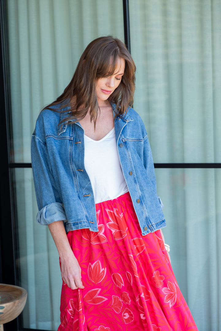 Belinda Skirt Pink Flower Print-SKIRTS-Kindacollection-Kinda