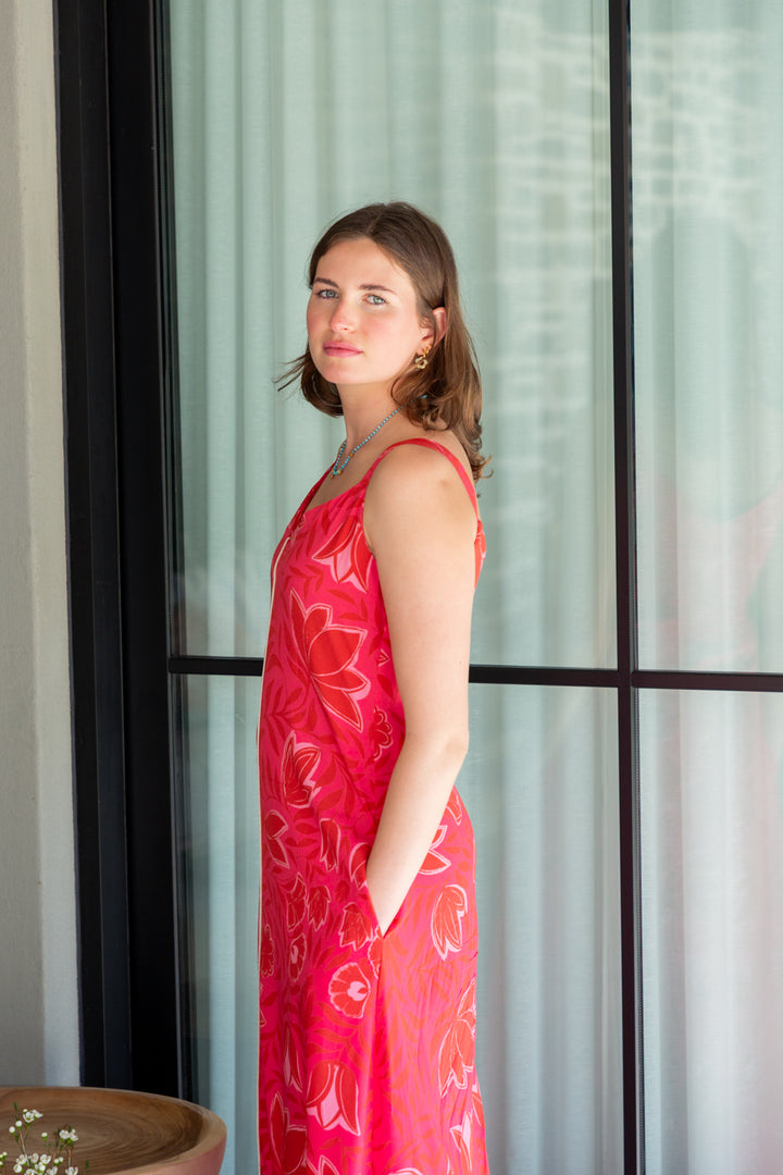 Phoebe Dress Pink Flower Print-DRESSES-kindacollection-Kinda