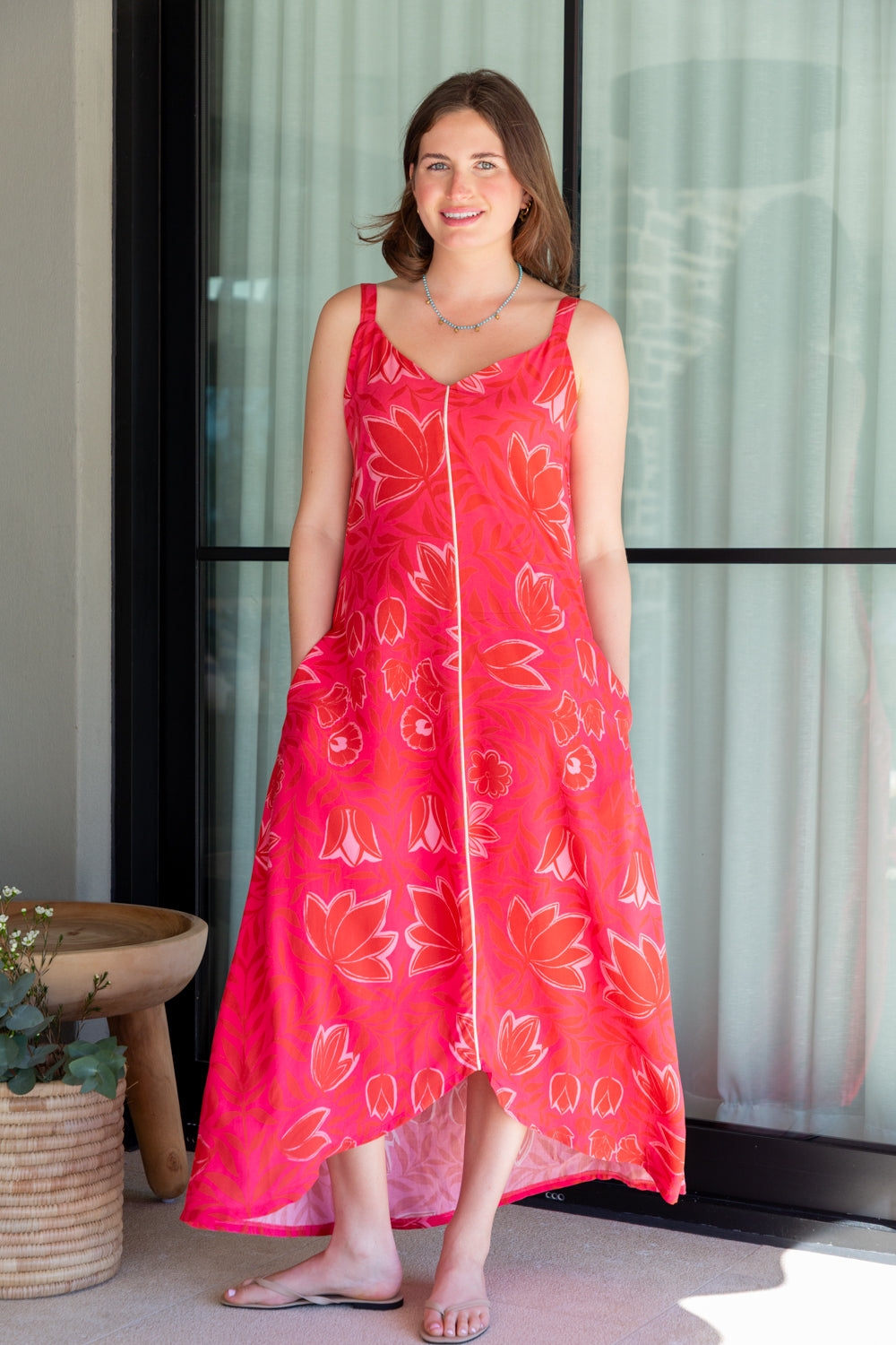Phoebe Dress Pink Flower Print-DRESSES-kindacollection-Kinda