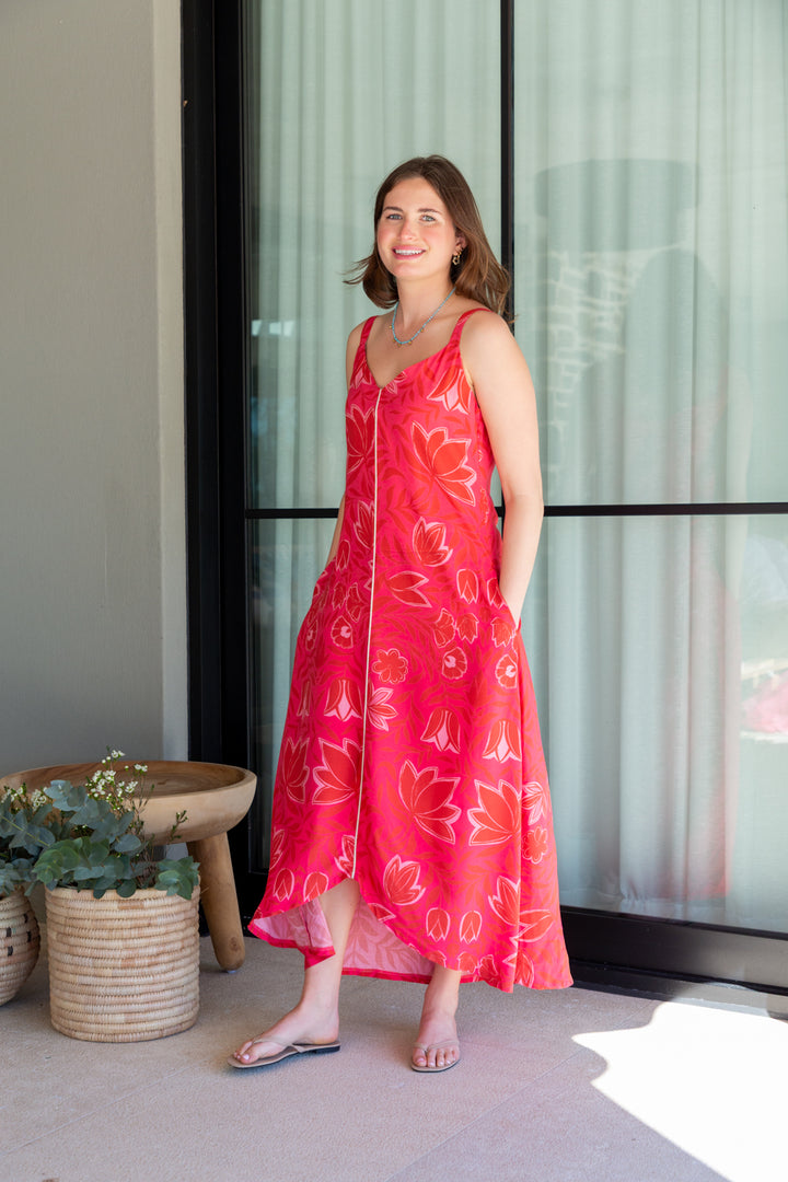 Phoebe Dress Pink Flower Print-DRESSES-kindacollection-Kinda